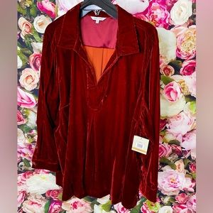 John Mark Red Oversized Velvet Top Size 3X